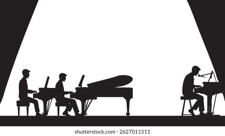 Piano players silhouettes isolated on white background, vector illustration