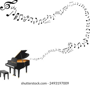 The piano playing music isolated on white background