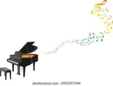 The piano playing music isolated on white background