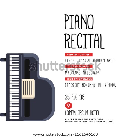 Piano Recital Invitation Vector Illustration Flat Stock Vector
