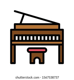 piano related to music and sound in vector filled style