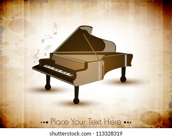 Piano with retro grungy pattern, musical background. EPS 10.