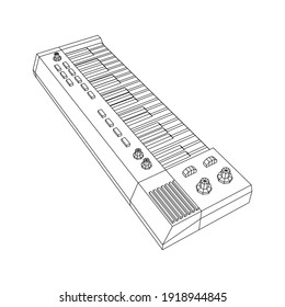 Piano roll analog synthesizer faders buttons knobs. Wireframe low poly mesh vector illustration.