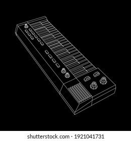 Piano roll analog synthesizer faders buttons knobs. Wireframe low poly mesh vector illustration.