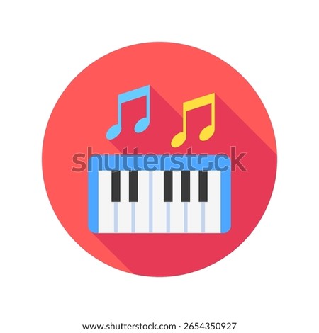 Piano rounded flat color icon, mini illustration for relaxation, party, lifestyle, pubs and bars UI, UX kit, app and web development, digital or print.
