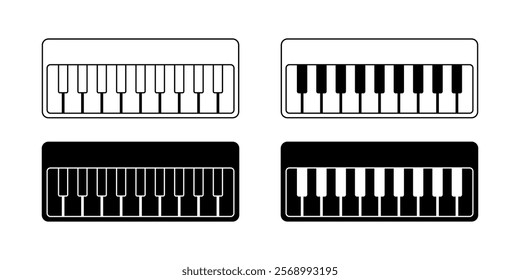 Piano set icons. Linear and silhouette style. Vector icons.