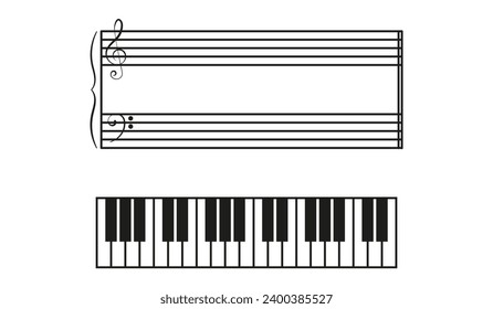 Klavier- und Klaviermusik für die Notation auf weißem Hintergrund. Bearbeitbarer Strich. Vektorgrafiken.
