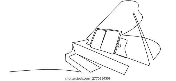 Piano and sheet music. in Single continuous line drawing 