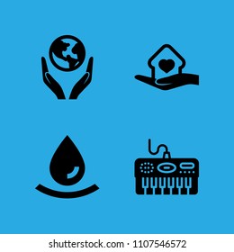 piano, shelter, drop and world in your hands icons vector in sample icon set for web and graphic design