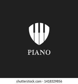 Piano shield icon logo design vector template