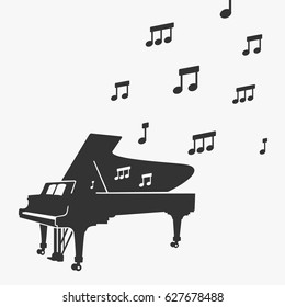 Piano Silhouette and Notes Vector Illustration