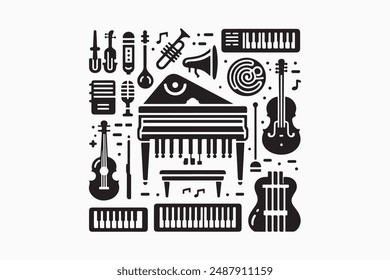 piano silhouette vector style illustration