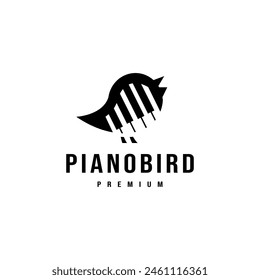 piano and singing bird illustration for music key notes logo design inspiration 2