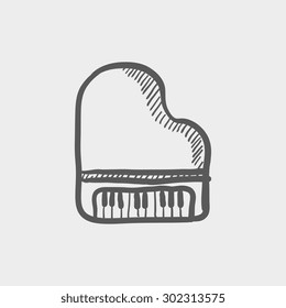Piano sketch icon for web and mobile. Hand drawn vector dark grey icon on light grey background.