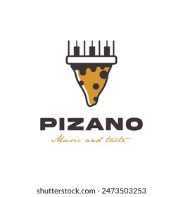 Piano sliced Pizza food modern logo design vector template