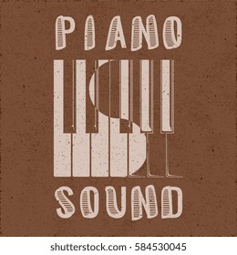 Piano Sound Calligraphy Illusion Logo Lettering with Piano Keys Yin Yang Style Composition and Grunge Effect - Beige Elements on Brown Rough Paper Background - Flat Contrast Graphic Design