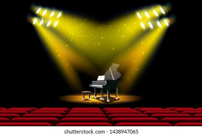 piano and spotlight on the stage in the hall