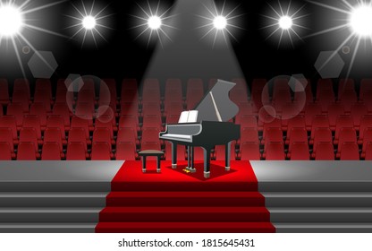 piano and spotlight on the stage in the hall