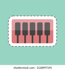 Piano Sticker in trendy line cut isolated on blue background