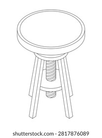 Piano stool - hand drawn isometric black and white vector illustration.