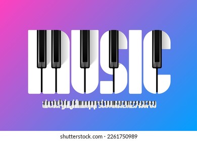 Piano style font design, music concert alphabet, letters and numbers vector illustration