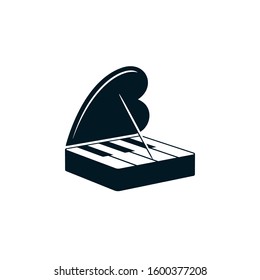 Piano symbol with heart shaped cover. Musical instrument and love concept design.