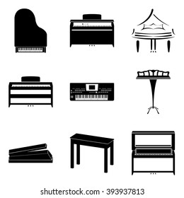 Piano and synthesizer 9 simple icons set