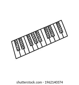Piano or synthesizer keys for playing at home in the doodle style. The outline of the icon drawn by hand. Vector illustration, isolated elements on a white background.