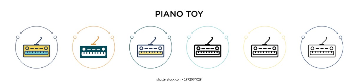 Piano toy icon in filled, thin line, outline and stroke style. Vector illustration of two colored and black piano toy vector icons designs can be used for mobile, ui, web