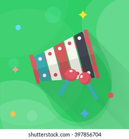 Piano toy icon , Vector flat long shadow design. Children's toys concept.