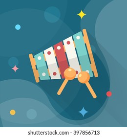 Piano toy icon , Vector flat long shadow design. Children's toys concept.