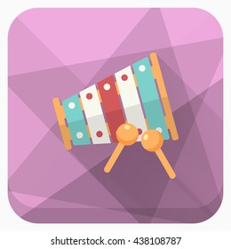 Piano toy icon , Vector flat long shadow design. Children's toys concept.