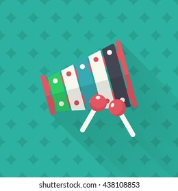 Piano toy icon , Vector flat long shadow design. Children's toys concept.