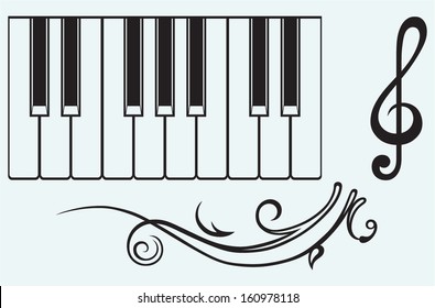 Piano and treble clef isolated on blue background