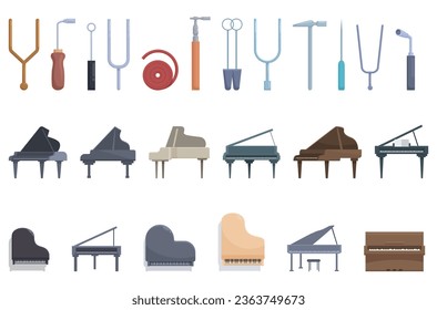 Piano tuner icons set cartoon vector. Sound music. Grand concert