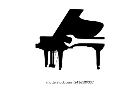 piano tuning services emblem, piano repair, black isolated silhouette
