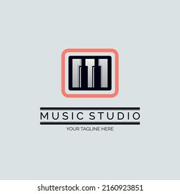 Piano tuts music studio letter M logo design template for brand or company and other