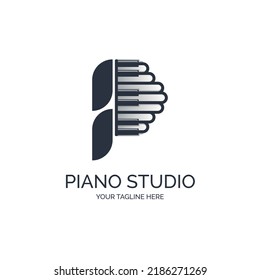 Piano tuts music studio letter P logo design template for brand or company and other