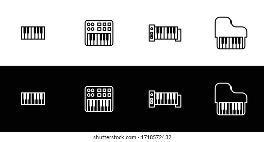 Piano type icon set. Flat design icon collection isolated on black and white background.