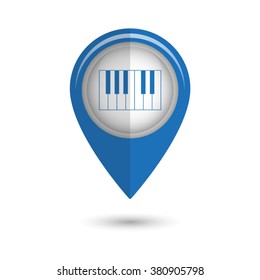 piano - vector icon;  blue map pointer