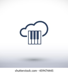 Piano vector icon. Cloud pictogram. Graphic symbol for web design, logo. Isolated sign on a white background.