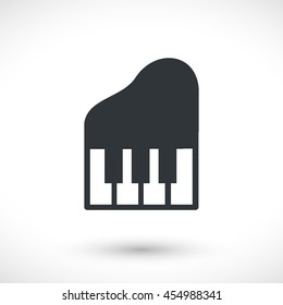 Piano vector icon. Graphic symbol for web design, logo. White glyph on a gray background. Isolated sign.