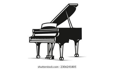 Piano vector icon, logo. Black piano isolated on white background.