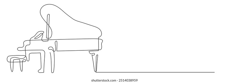 Piano vector illustration in one continuous editable line drawing style. Editable stroke