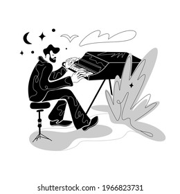 Piano vector lessons play. Certificate teacher.Player on festival, concert. Illustration for poster design background.Simple silhouette.Music instrument. Classical isolated on white.Jazz flat web.