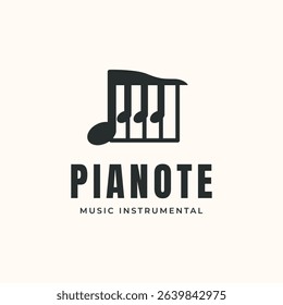 piano vintage logo vector minimalist illustration design, piano with music note symbol design