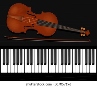 Piano and violin, musical instruments, vector