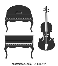 Piano and violin set. Isolated piano on white background 