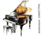 The Piano watercolor clipart illustration