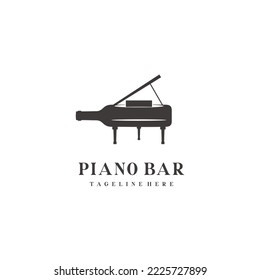 piano wine music bar concept logo design vector sign illustration template	
